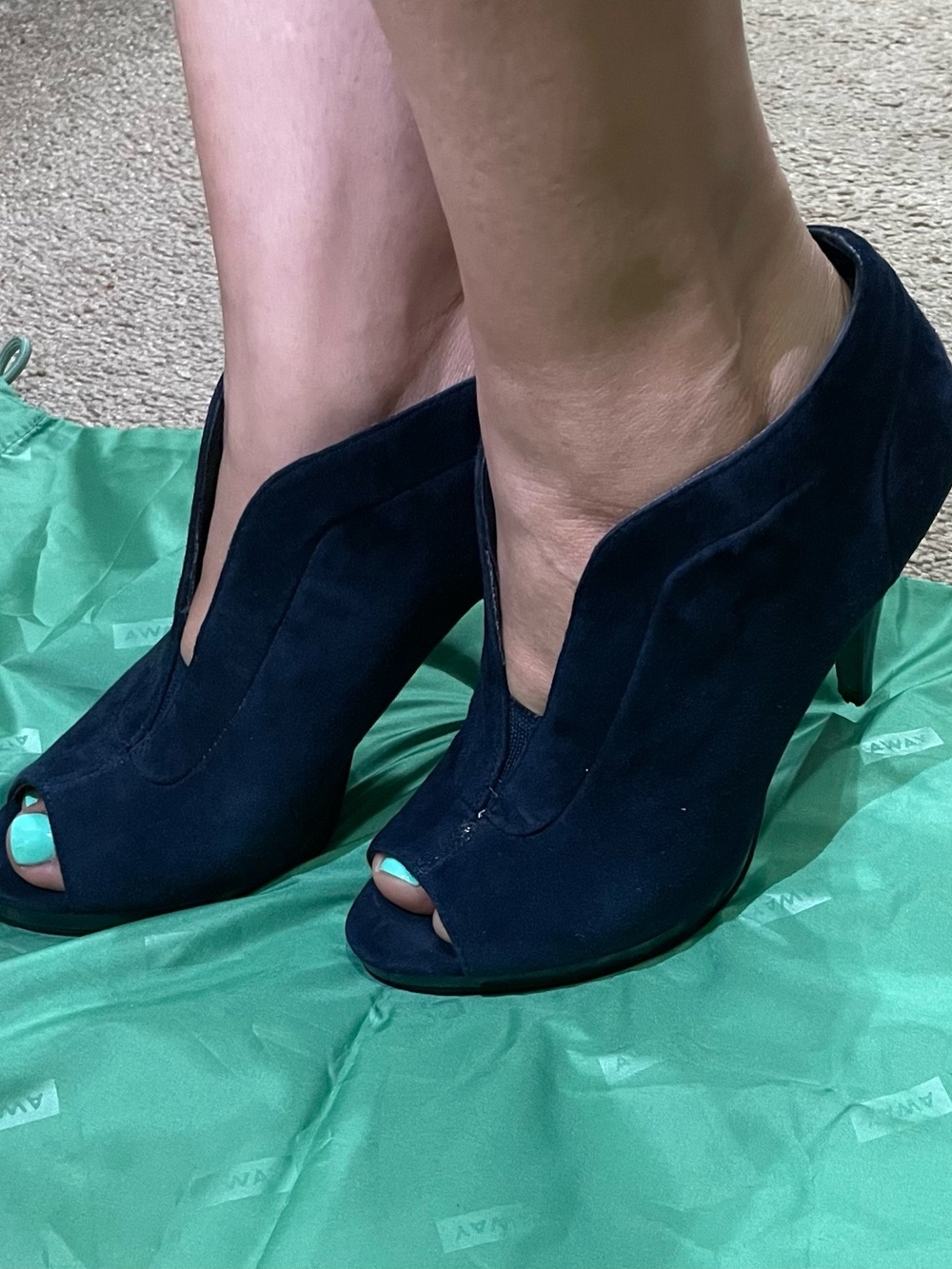 Nine West Women’s Navy Suede Peep-Toe Booties - Picture 3 of 6